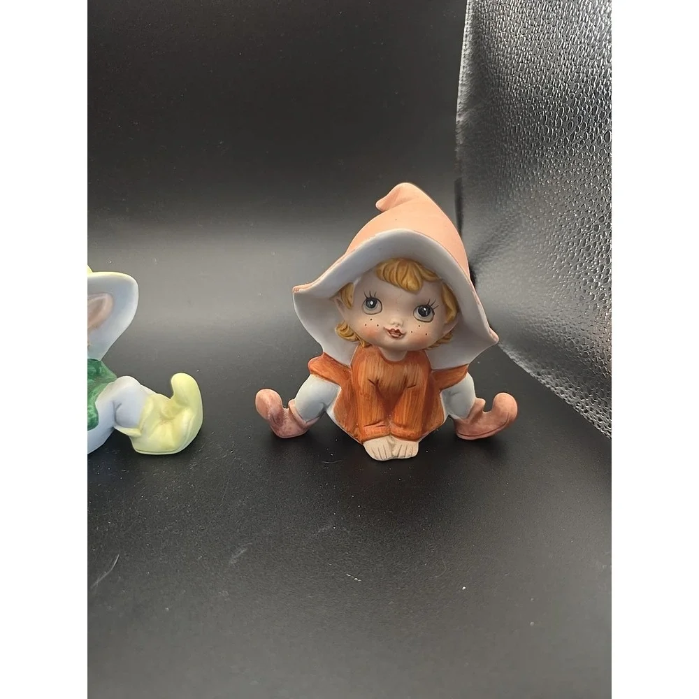 Vintage Set of 3 Ceramic Homco #5213 Elf Fairy Pixie Figurines  Garden‎ Gnomes